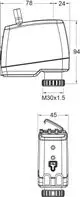 IMI Hydronic Engineering Stellantrieb mit Anschlussgewinde. Das Gerät hat eine kompakte Form und ist für die Steuerung von Heiz- oder Kühlsystemen konzipiert.